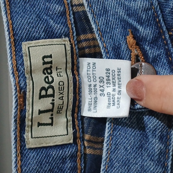 LL BEAN Blue Denim Jeans Flanel Lined, Relaxed Fit, Gentle Used, Sz 34x30 - Picture 2 of 3